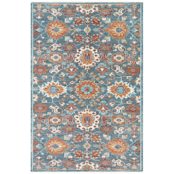 Surya Daer HandKnotted Wool Oriental Area Rug in Teal/Camel/Burgundy